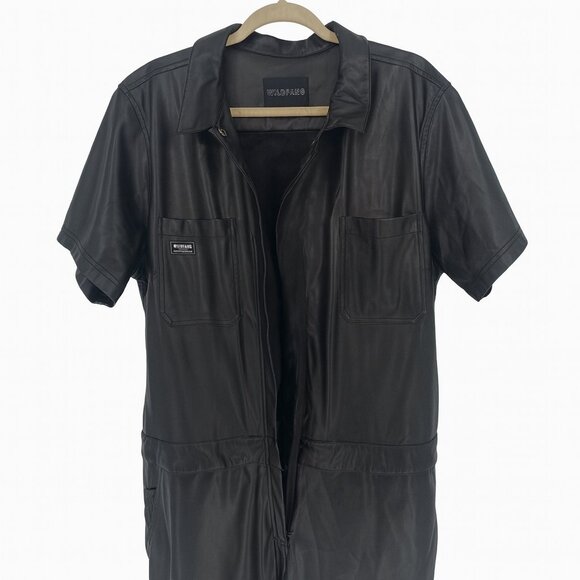 Wildfang The Essential Vegan Leather Short Sleeve Jumpsuit M Black EUC - Picture 7 of 9